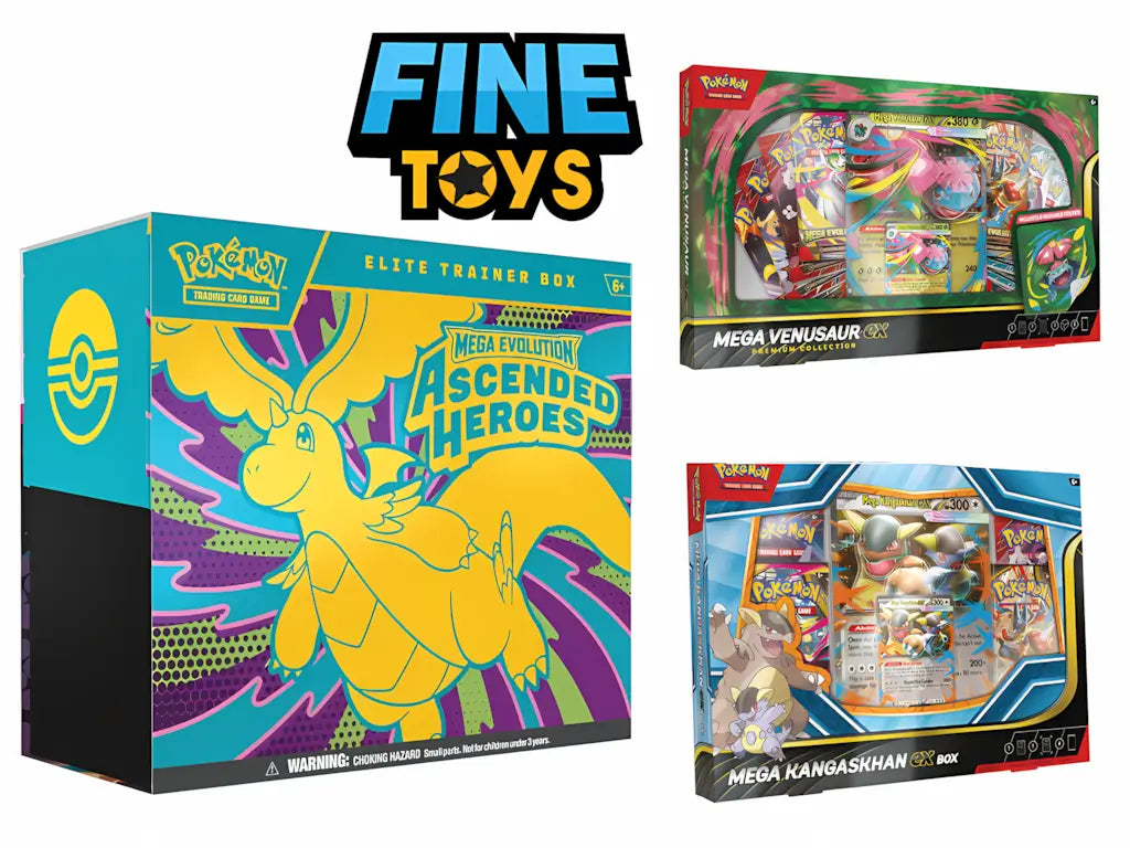 21 PACKS. the Ultimate Mega Trio: Ascended Heroes ETB PLUS the Mega Venusaur ex and Mega Kangaskhan ex ALT ART Collections. Features N's Zekrom, Mega Venusaur, and Mega Kangaskhan promos